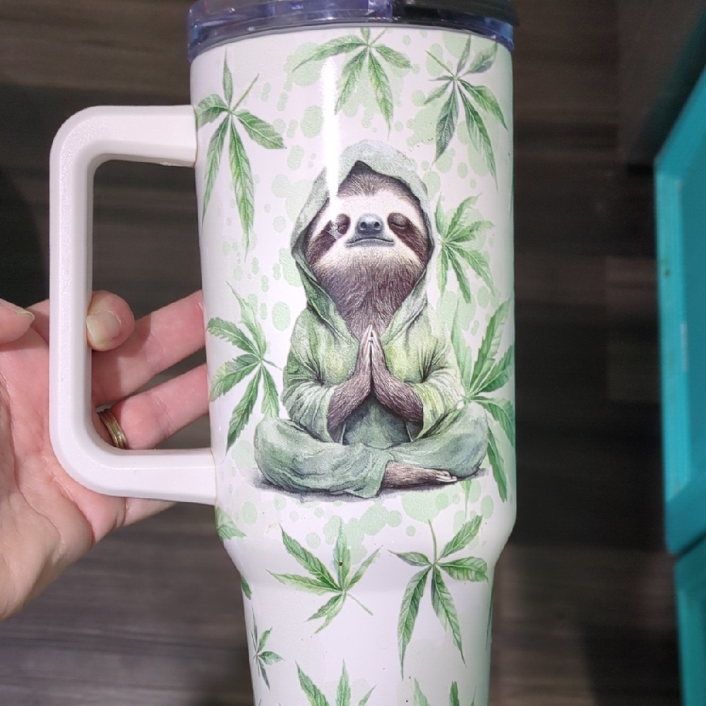 Zen Sloth Travel Mug - Green and White